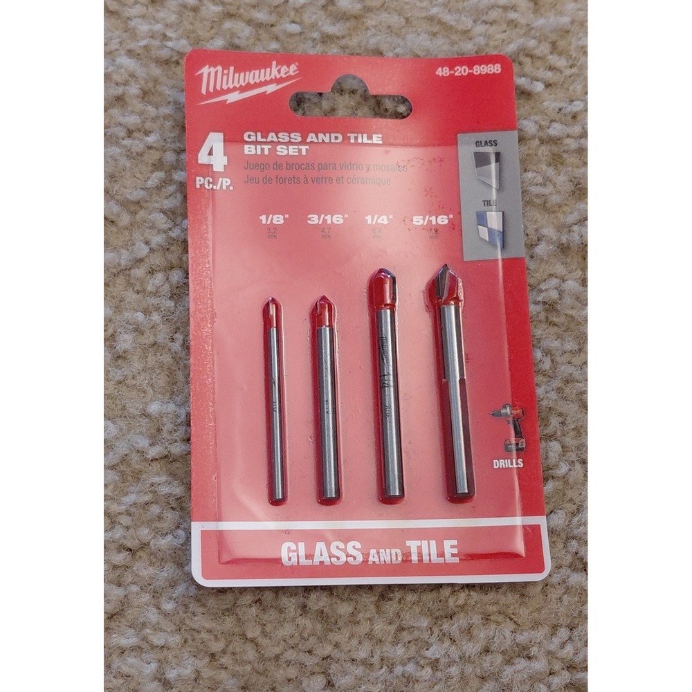 Milwaukee 4-Piece Glass and Tile Bit Set 48-20-8988 Carbide Tip Drill Bits NEW